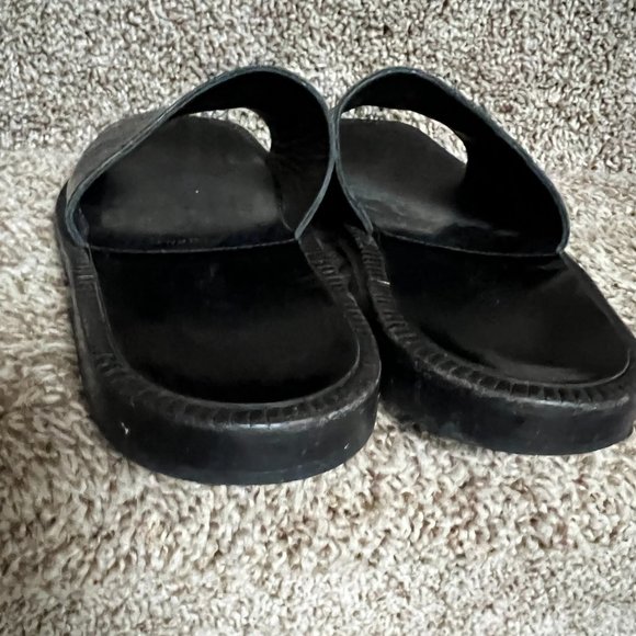 Prada Men's Black/Blue Trim Leather Open Toe Slip On Slides Sandals. - Picture 15 of 16